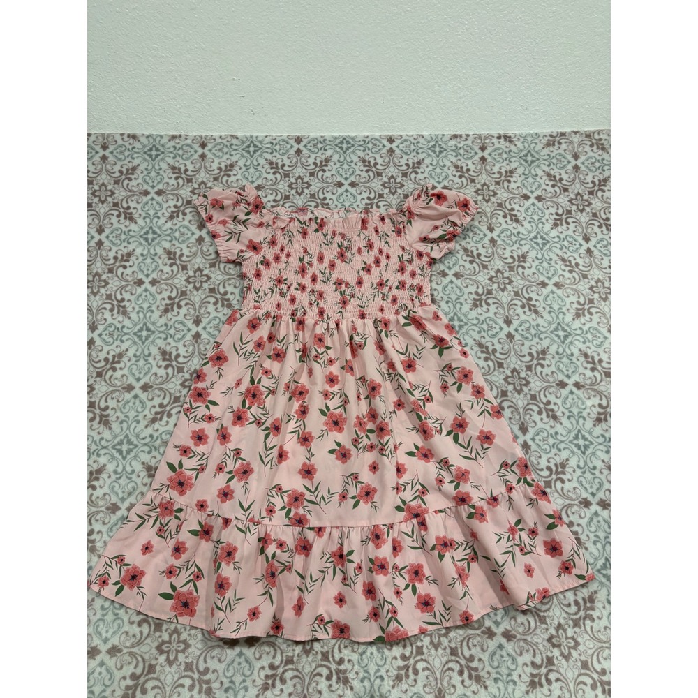 Pink Floral Smocked Bodice Puff Sleeve Tiered Ruffle Hem Cottagecore Mini Dress